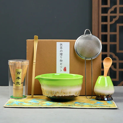 Matcha Set Kit Japanese Ceremony Green/Pink/White With Bamboo Spoon/Scoop, Whisk Holder, Matcha Bowl Matcha Gift Set