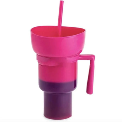 New 2 IN 1 Creative Popcorn Snack Cup Integrated Beverage Cup with Handle Portable Beverage Cup Novel Design and Many Functions