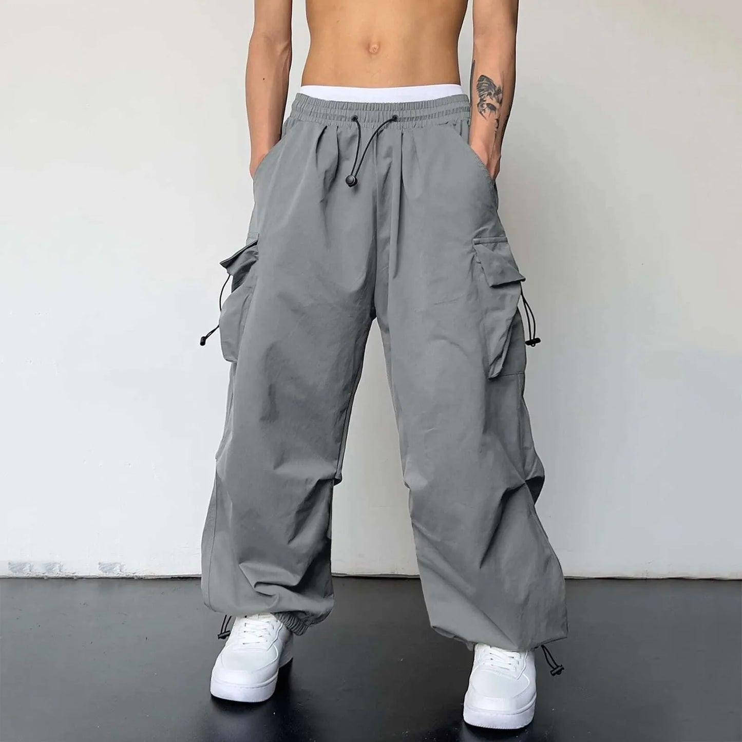 Cargo Pants For Men Baggy Long Pants,Men'S Parachute Cargo Pants Lightweight Pants Drawstring Loose Fit Hiking Casual Pants
