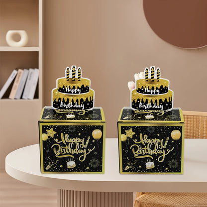 1pcs Birthday Cash Pull Gift Box Money Pulling Box Cash Gift Box Cash Black Money Clip Funny Surprise Birthday Cake Decor