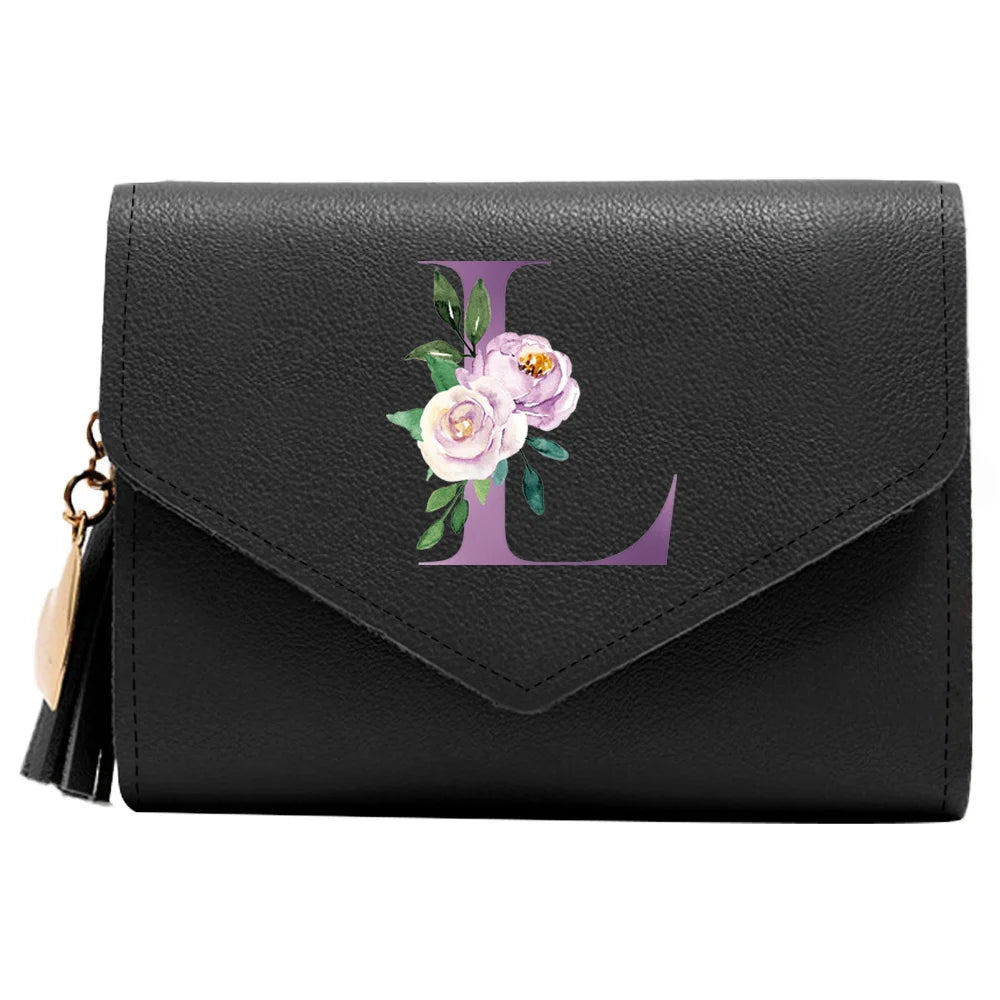 Wallet Women Rfid Blocking Small Compact Luxury Leather Pocket Wallet Ladies Mini Purse with ID Window Purple Letter Pattern