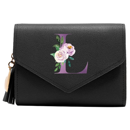 Wallet Women Rfid Blocking Small Compact Luxury Leather Pocket Wallet Ladies Mini Purse with ID Window Purple Letter Pattern