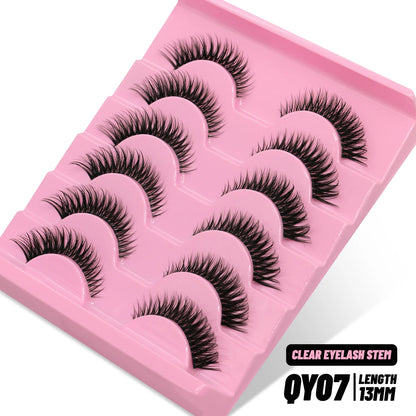 GROINNEYA Lashes 5/7 Pairs Wispy Mink Lashes Invisible Band Eyeashes Look Like Extensions Strip Lashes Natural Look Soft Fluffy