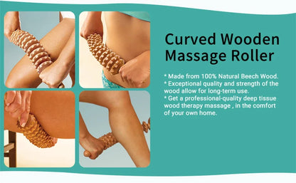 12 Rollers Wooden Curved Massager Handheld Roller Stick, Trigger Point Body Therapy Massager for Belly Waist Muscles Pain Relief