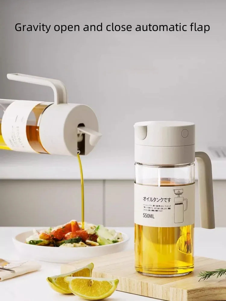 550ml Glass Automatic Opening and Closing Gravity Jug Household Kitchen Leak-proof Oil Jug Soy Sauce Vinegar Seasoning Flask