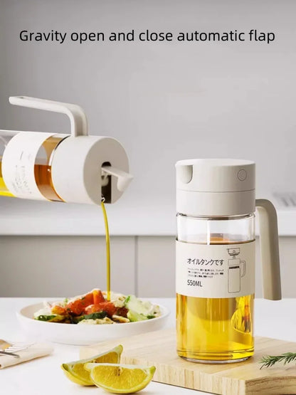 550ml Glass Automatic Opening and Closing Gravity Jug Household Kitchen Leak-proof Oil Jug Soy Sauce Vinegar Seasoning Flask