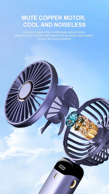 Portable mini fan that can be folded and hung around the neck, 5-speed USB charging fan, supporting phone and display screen,