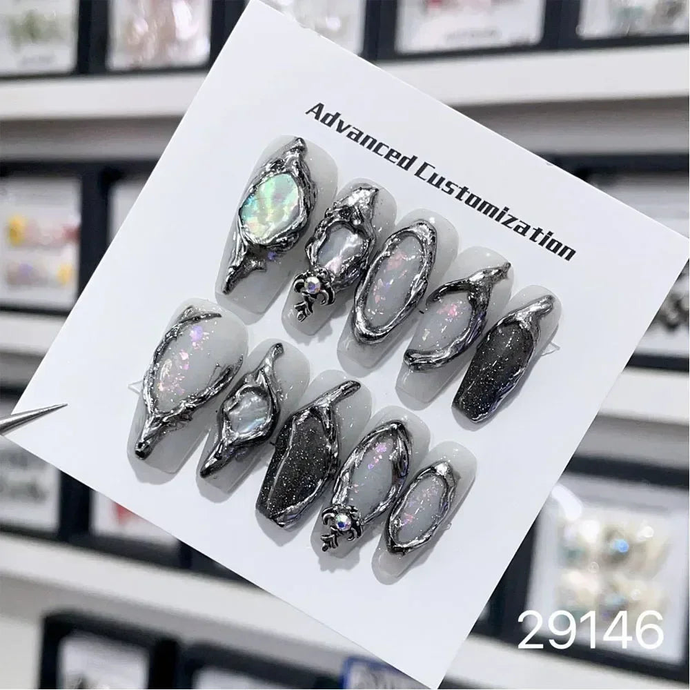 10Pcs Short Press On Nails y2k Star Rhinestone Design Handmade Press On nails Luxury With Design Full Cover Removable Fake Nails