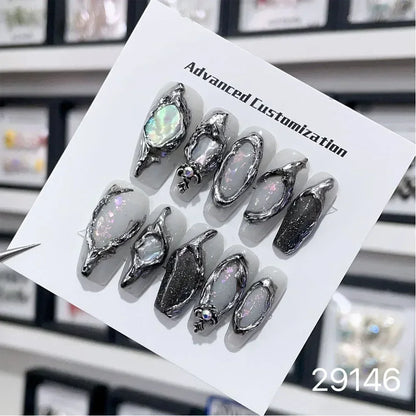 10Pcs Short Press On Nails y2k Star Rhinestone Design Handmade Press On nails Luxury With Design Full Cover Removable Fake Nails