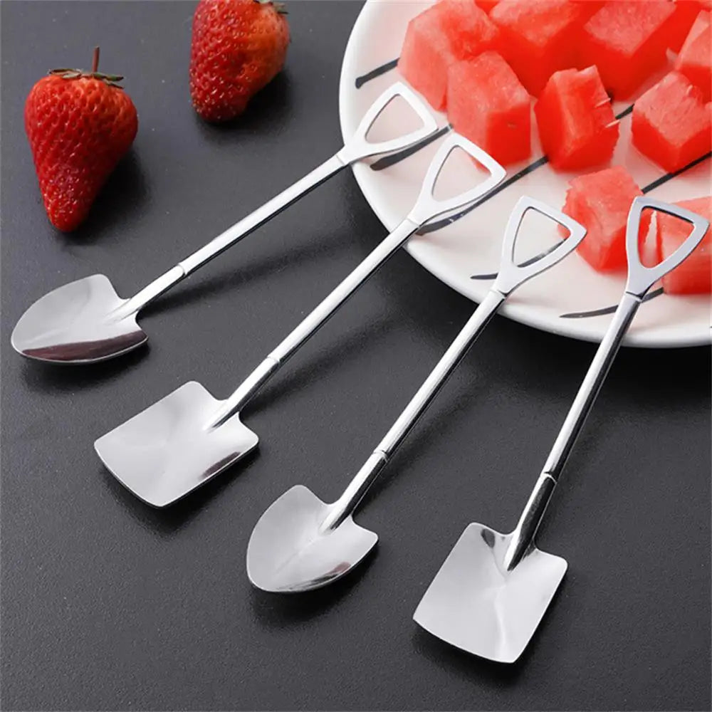 4pcs/Set Shovel Spoon Shovel Spoon Stainless Steel Tea Spoon Creative Coffee Spoon Household Eating Watermelon Shovel Spoon Ice