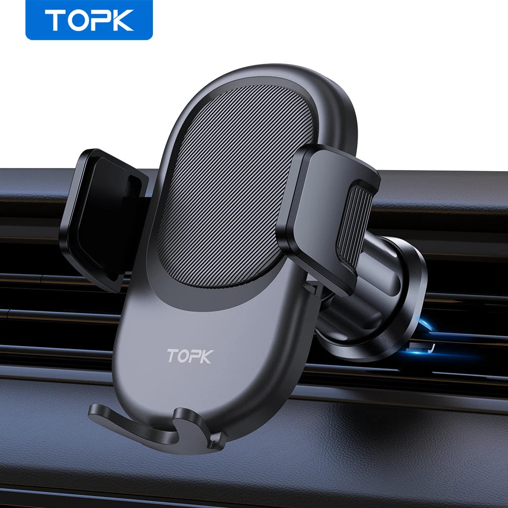 TOPK Phone Mount For Car Phone Holder Cell Phone Holder Hands Free Phone Stand For Car Vent Phone Mount Fit Smartphone Universal