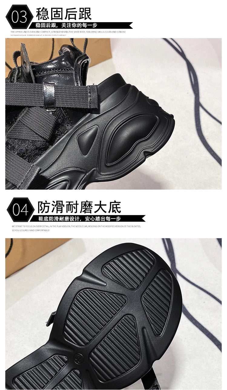 8.5cm Summer Women Leather Chunky Sandals High Platform Trainers Breathable Casual Slippers Shoes New Woman Heels Wedge Sneakers