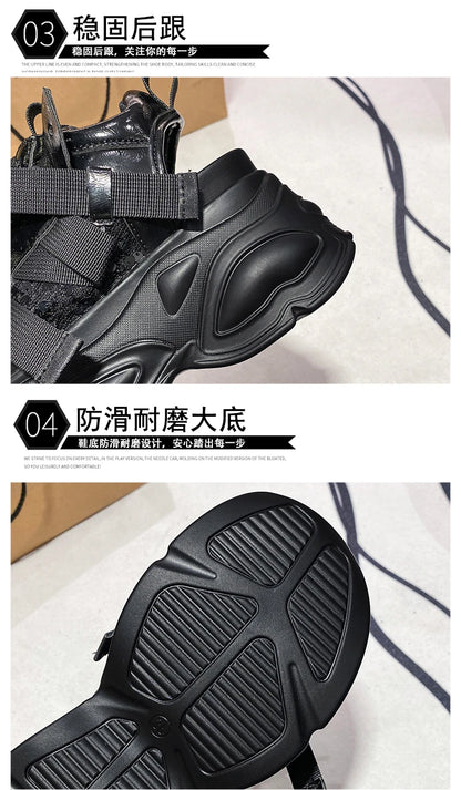 8.5cm Summer Women Leather Chunky Sandals High Platform Trainers Breathable Casual Slippers Shoes New Woman Heels Wedge Sneakers