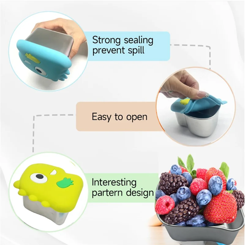 SOFT-304 Stainless Steel Snack Cup With Dinosaur Design And Silicone Lid For Secure Food Keeping