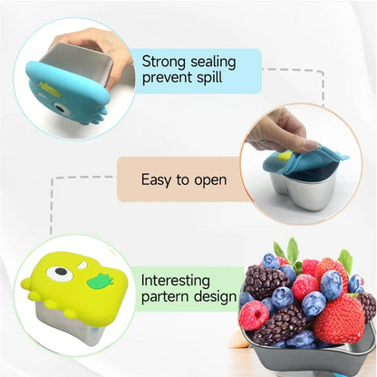 SOFT-304 Stainless Steel Snack Cup With Dinosaur Design And Silicone Lid For Secure Food Keeping