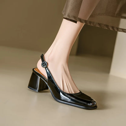 Fashion Slingback Sandals Shoes Women Block Heels Close Toe Party Office Shoes Ladies Elegant Short Heeled Silver Mules Shoes