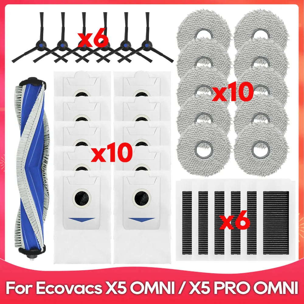 Fit For ( ECOVACS X5 OMNI / X5 PRO OMNI ) Part Accessories Main Side Brush Filter Mop Cloth Dust Bag Robot Vacuum Cleaner Kit