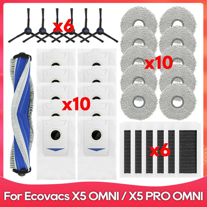 Fit For ( ECOVACS X5 OMNI / X5 PRO OMNI ) Part Accessories Main Side Brush Filter Mop Cloth Dust Bag Robot Vacuum Cleaner Kit