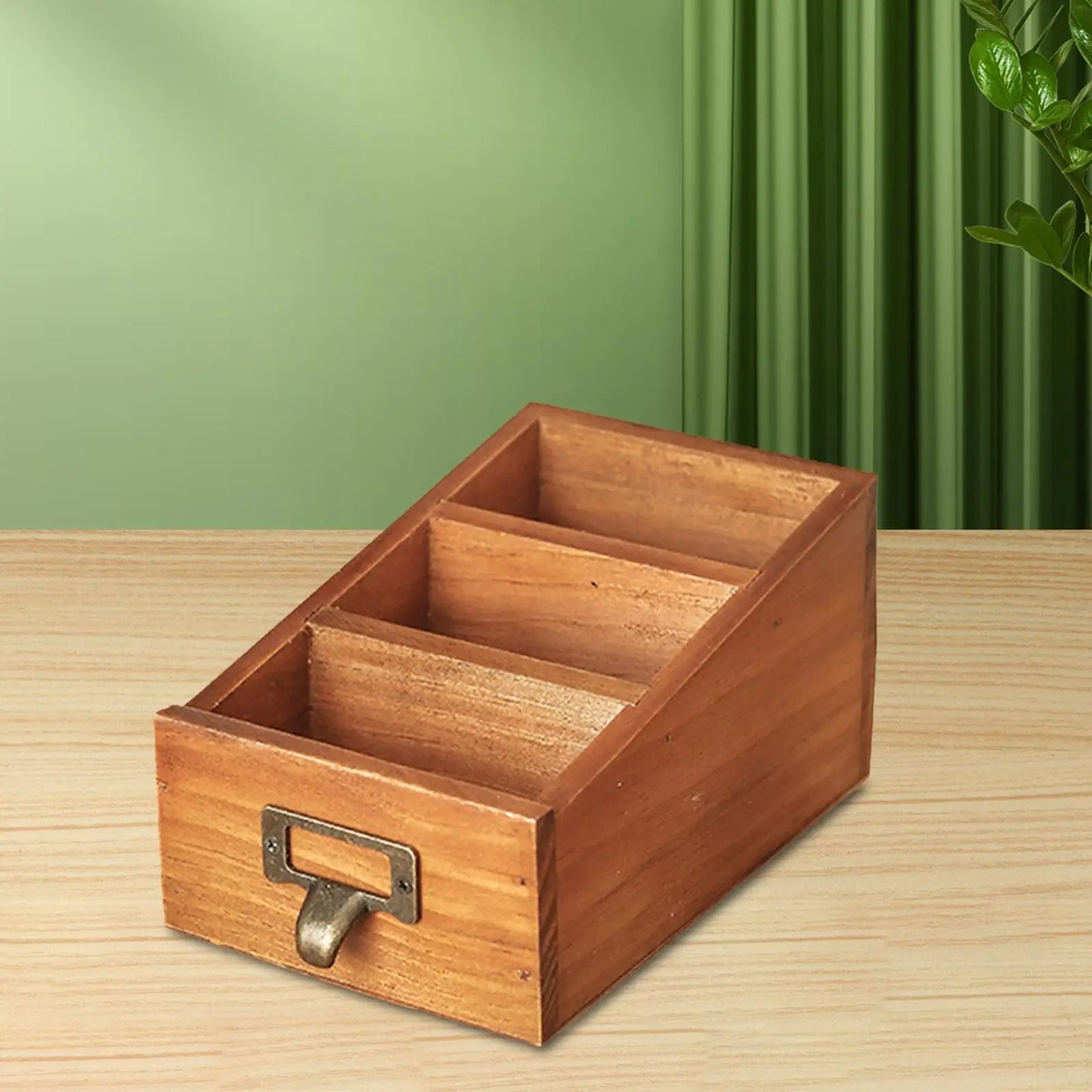 Wooden Desktop Organizer Keys Durable Mini with 3 Compartments Office Accessories for Home Bedroom Vanity Bathroom Countertop