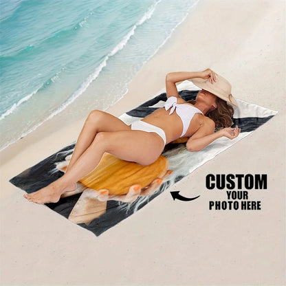 1Pc Custom Photo Beach Towel Personalized Bath Towel Pool Towel Soft Polyester Rectangular Beach Towel Printed Design Hand Wash