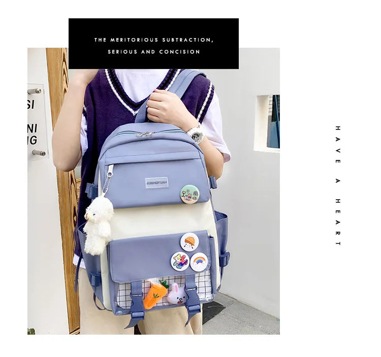 New Large-Capacity Primary School Junior High School Students Shoulders Backpack High School Five Sets of Multi-Compartment Fash