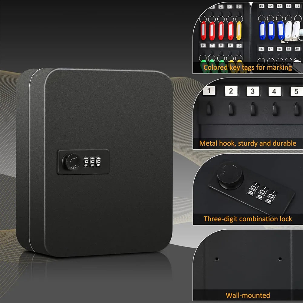 Key Box Wall Mounted 20 Key Hooks Key Cabinet Wall Mount with Key/Code Lock Key Storage Lock Box Key Cabinet Security Lock Box