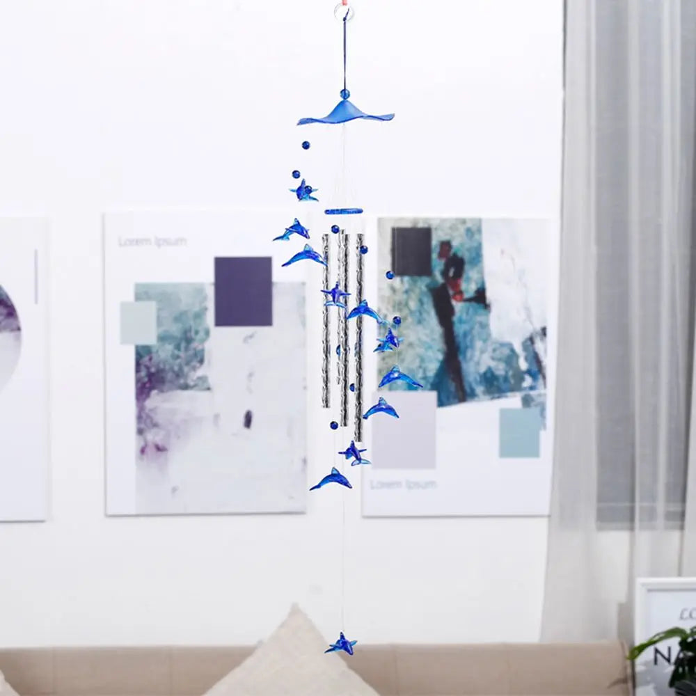 Creative Dolphin Love Wind Chimes Hanging Pendant Ornament Handmade Crafts Gift Indoor Outdoor Garden Decor