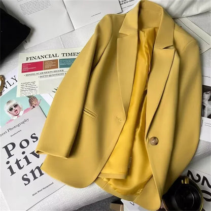 Office Lady Elegant Single Button Blazer Women New Autumn Long Sleeve Slim Jackets Casual Chic Tops Coats Outerwears Female