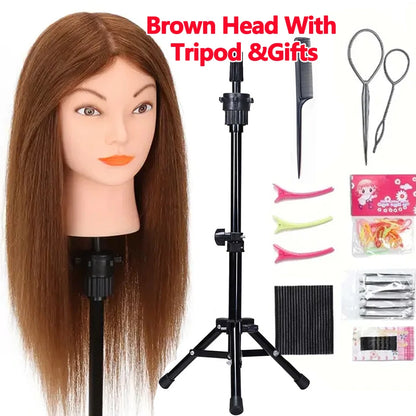 100% Human Hair Mannequin Head for Cosmetology Styling Training Practice Can Be Curled Straighten Professional Mannequin Head