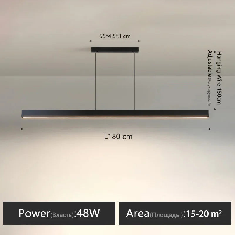 One word minimalist dining room chandelier modern long strip dining table lamp luxury dining room bar table lamp office light