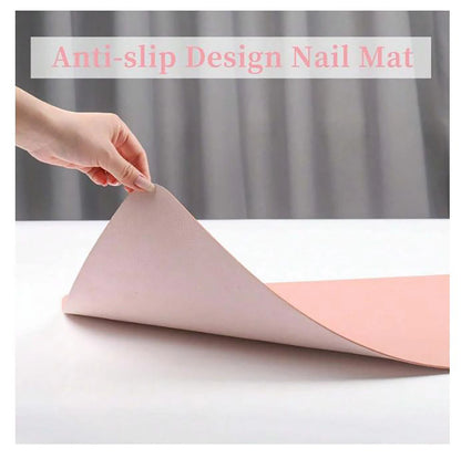 Pink Nail Art Table Mat, Portable Foldable Nail Art Armrest Mat, Microfiber Leather Soft Nail Art Mat for Nail Art Salon
