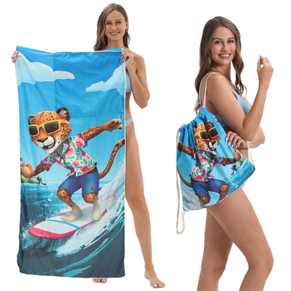 Fashion 2-in-1 Foldable Beach Towel with Integrated Bag Printed Bath Towel for Storage Portable Beach Accessory