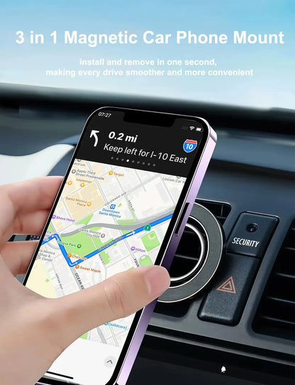 for MagSafe Car Mount, 3-in-1 Upgraded Magnetic Phone Ring Holder Grip Kickstand Car  with MagSafe Accessories for IOS & Android