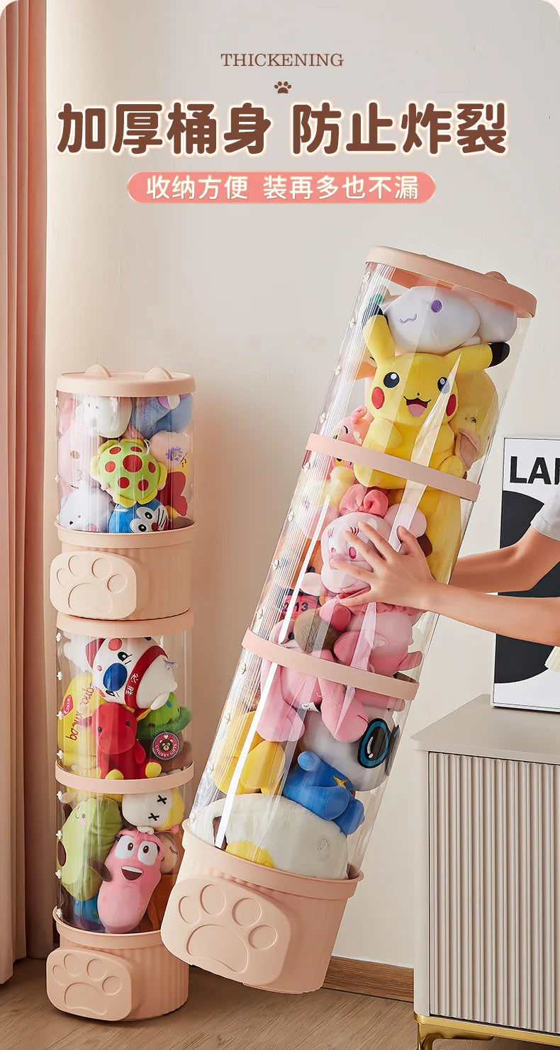 Doll Storage Bucket Transparent Moistureproof Storage Tube for Children's Plush Toys Organizer Home Organization and Storage