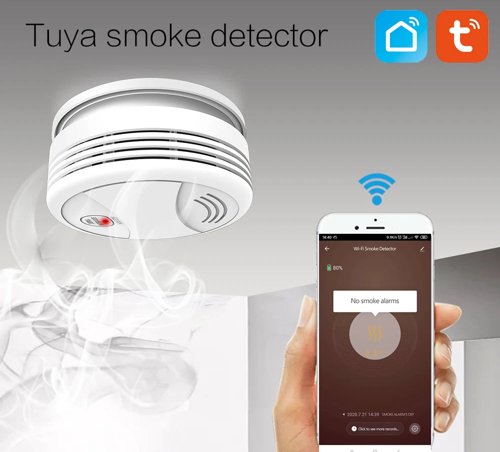 Tuya Smart Wifi Smoke Detector Sensor 80DB Alarm Fire Smoke Detector Wifi Fire Protection Home Security Alarm Smart Life APP