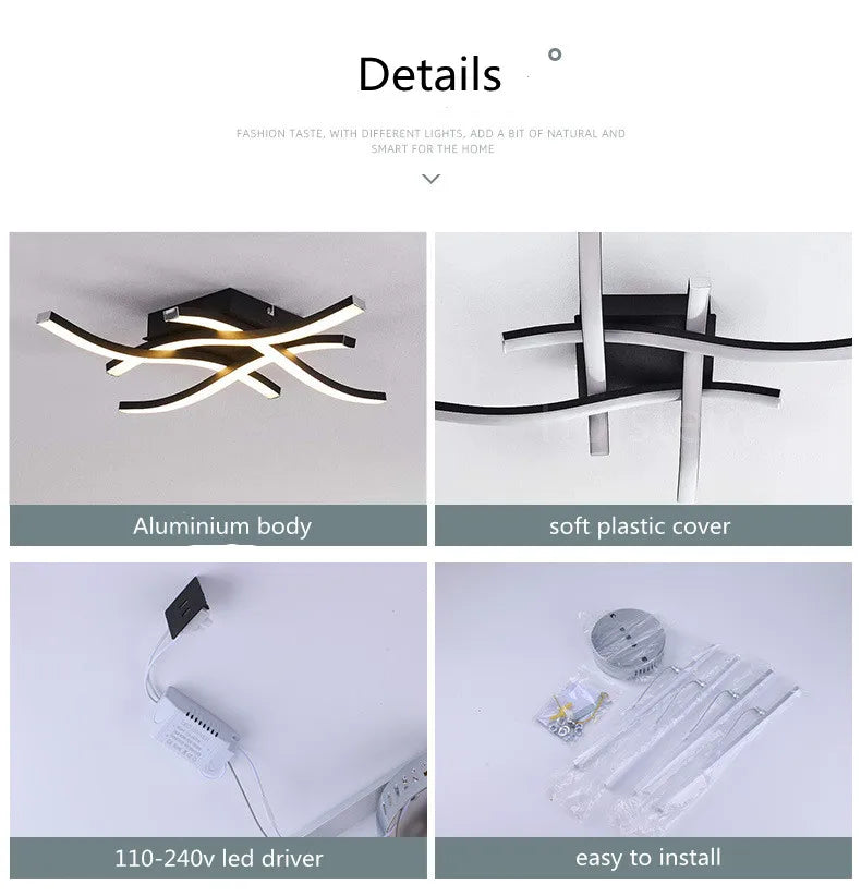 LED Ceiling Light Surface Installation Living Room Lamp Modern Bedroom Kitchen Led Ceiling Light Elegant Curved Ceiling Light