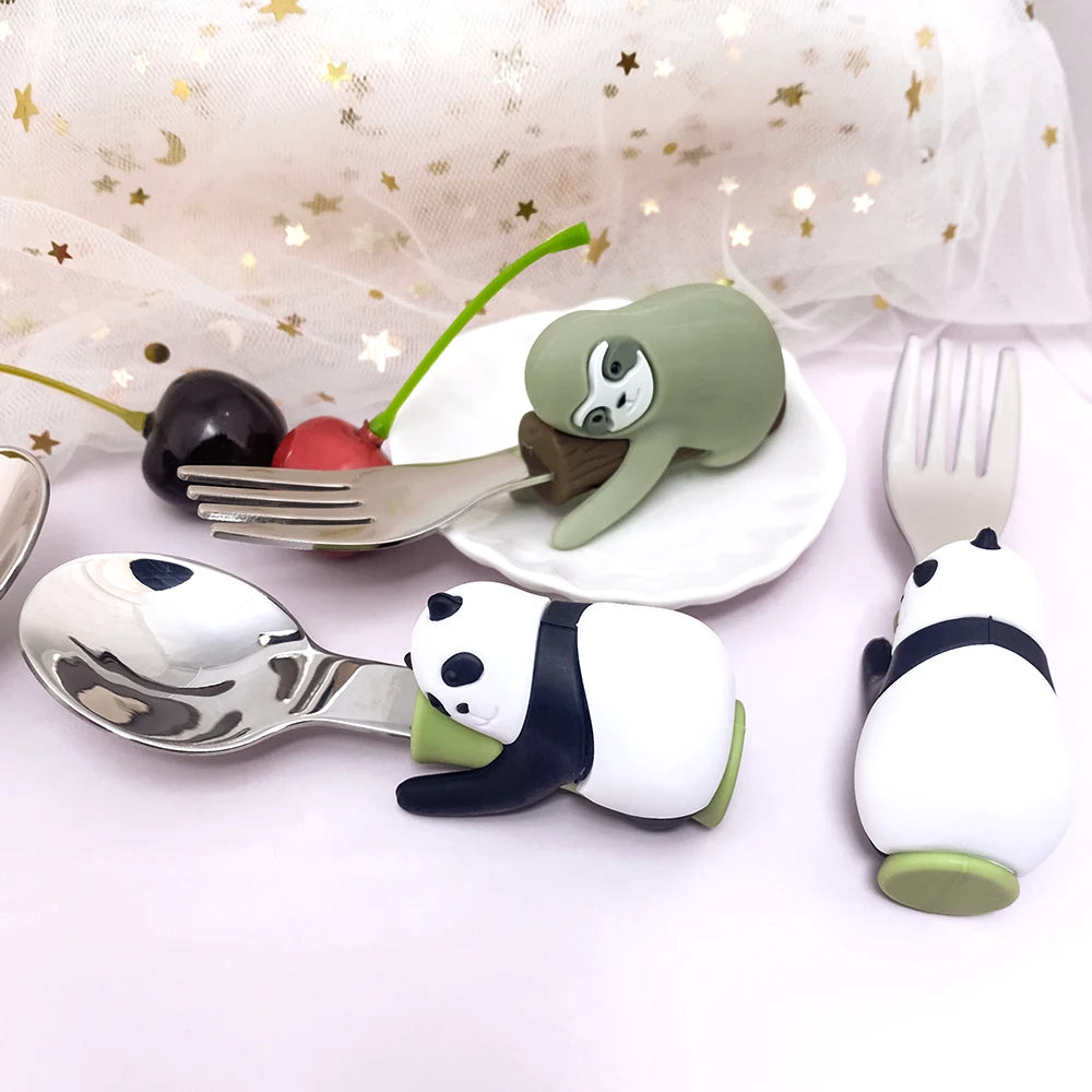 Lofca Baby Silicone Spoons Panda Silicone Fork Sloth Feeding Food Learn To Eat Children's Tableware BPA Free Food Feeding