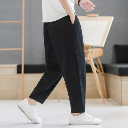 Men's Pants Cotton and Linen Male Summer New Solid Color Mens Trousers Loose Fitness Baggy Streetwear Plus Size M-5XL