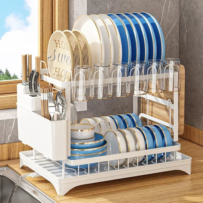 Kitchen Organizer Dish Drying Rack Utensils Storage Rack Bowls Knife Fork Pot Holder Countertop Dinnerware Drainboard