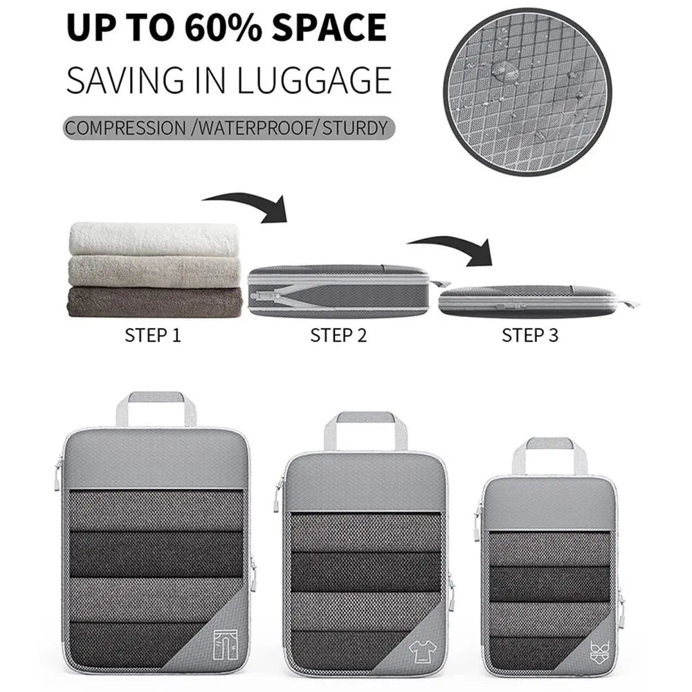 Portable Compression Packing Cubes Compressible Large Capacity Luggage Storage Bags Set Expandable Mesh