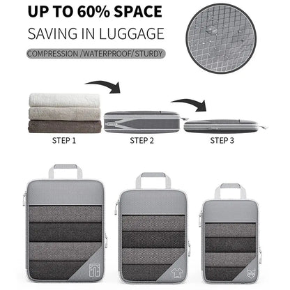 Portable Compression Packing Cubes Compressible Large Capacity Luggage Storage Bags Set Expandable Mesh