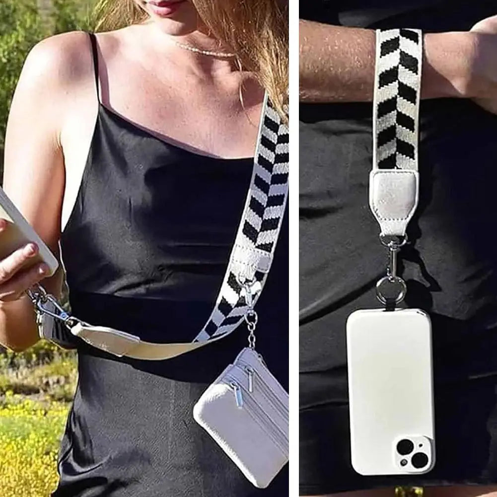 Phone Strap With Zippered Pouch Clip And Go Strap For Phone With Wallet Card Bag Crossbody Mobile Phone Storage Strap