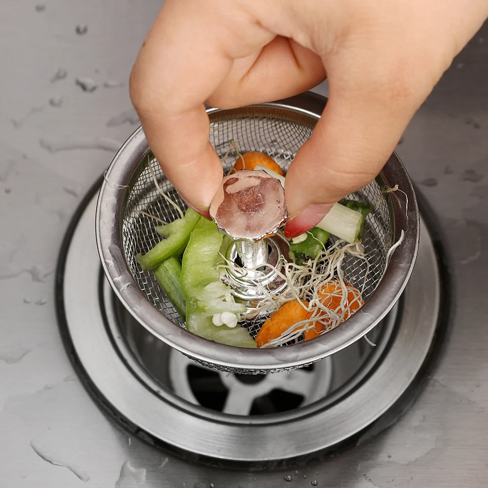 Wholesale Kitchen Sink Strainers with Handle Stopper Sink Drain Basket Stainless Steel Mesh Filter Waste Hole Trap Strainer
