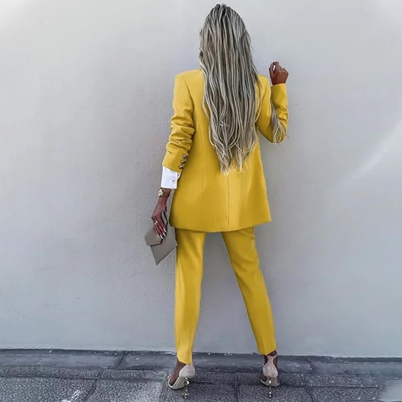 2-Piece Women's Office Suit Set - Elegant Long Sleeve Blazer & Pants, Formal Business Attire, Professional Workwear Collection