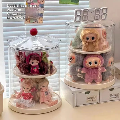 Labubu Rotating Display Box, Transparent Acrylic, Plush Doll Hand-Made Dust-Proof Labubu Pendant Storage Box.