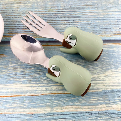 Lofca Baby Silicone Spoons Panda Silicone Fork Sloth Feeding Food Learn To Eat Children's Tableware BPA Free Food Feeding