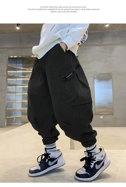 Boys Spring Autumn Children's Clothing Cargo Pants Children's Casual Large Size Sweatpants Boys Fashion Fake Zippers Cargo Pants