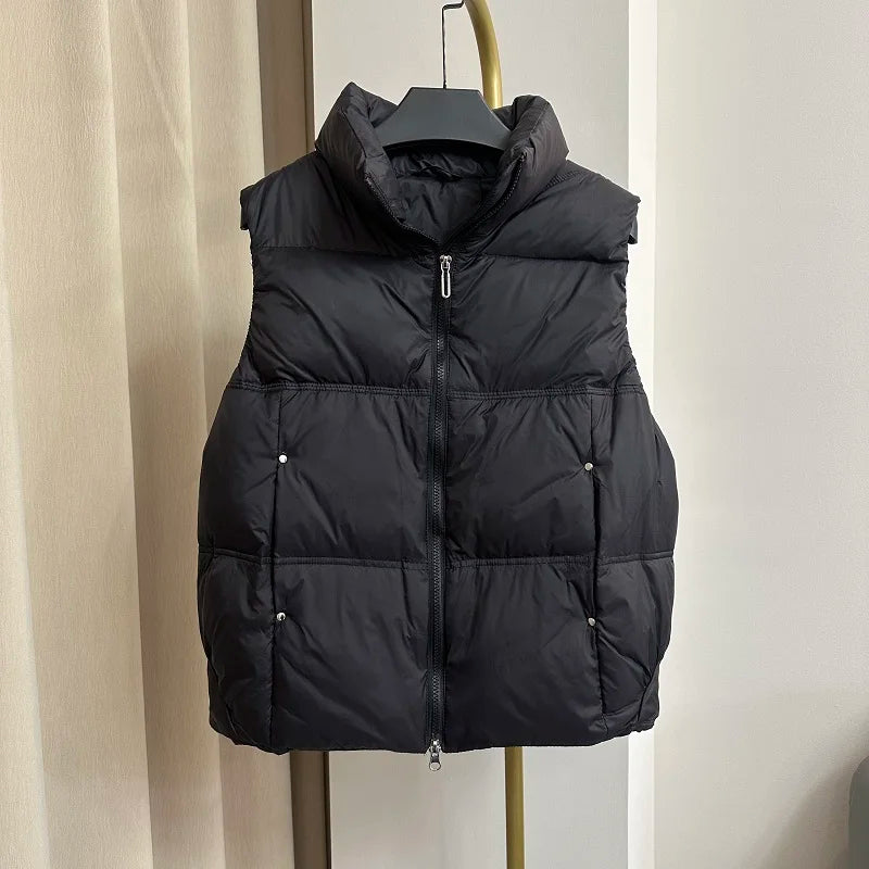 Down Jacket Women Sleeveless 2024 New Down Vest Female Standing Collar Short Coat Loose White Down Jacket Vest Small European