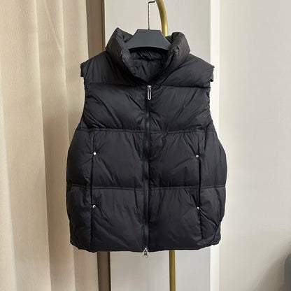 Down Jacket Women Sleeveless 2024 New Down Vest Female Standing Collar Short Coat Loose White Down Jacket Vest Small European