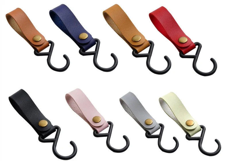 1/2pcs Portable PU Leather Baby Stroller Hook Hanger Velcros Pram Hook Carabiner Cart Organizer Clip for Stroller Accessories